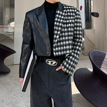 Load image into Gallery viewer, Contrast Plaid Wool and Leather Cropped Jacket
