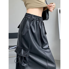 Load image into Gallery viewer, Retro Slit A-line Pu Mid-length Leather Skirt
