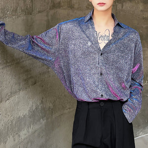 Shiny Silk Long-sleeved Loose Stage Shirt