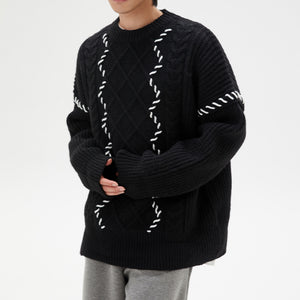 Irregular Black Knitted Twist Sweater