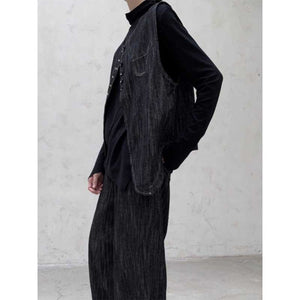 Denim Waistcoat Asymmetric Arc Cardigan Vest