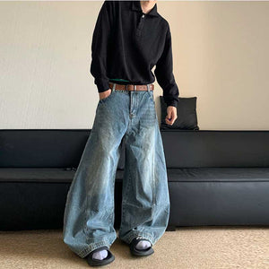 Retro Straight Denim Wide-leg Pants