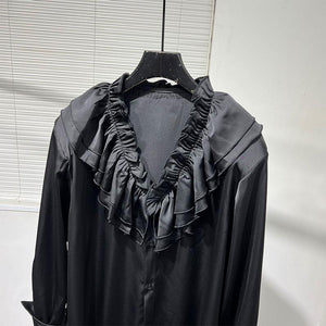 Vintage French Ruffle Collar V-neck Shirt