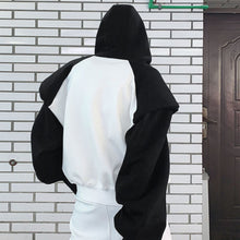 Load image into Gallery viewer, Short Black and White Stitching Shoulder Pad Hoodie
