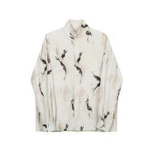 Half Turtleneck Retro Printed Disc Button Loose Shirt