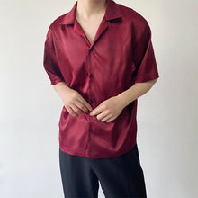 Load image into Gallery viewer, Cuban Collar Burgundy Short Sleeve Shirt
