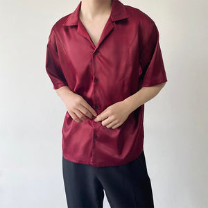 Cuban Collar Burgundy Short Sleeve Shirt