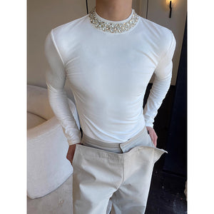 Small Diamond Stand Collar Slim Fit T-shirt