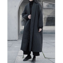 Load image into Gallery viewer, Black Diamond-patterned Loose Long Cotton Coat
