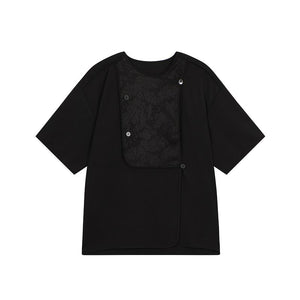 Jacquard Panel Round Neck Short Sleeve Shirt