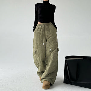 Multi-pocket Workwear Cotton Thickened Wide-leg Pants