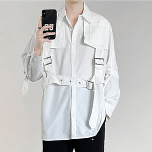 Strap Metal Buckle Button Long Sleeve Shirt