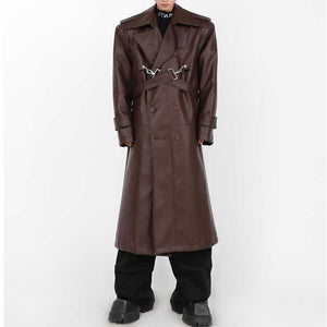 Leather Metal Button Double-layered Coat