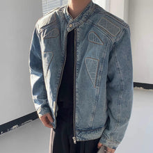 Load image into Gallery viewer, Cropped Stand Collar Structured Denim Jacket
