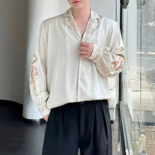 Load image into Gallery viewer, Satin Silky Embroidered Drape Long Sleeve Shirt
