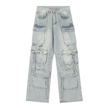 Load image into Gallery viewer, Ripped Denim Loose Straight-leg Multi-pocket Trousers
