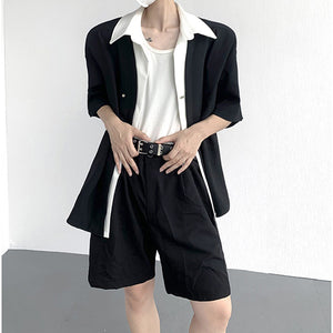 Summer Black and White Lapel Shirt