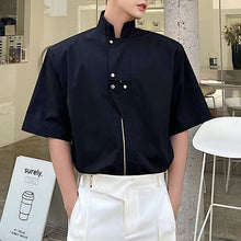Load image into Gallery viewer, Stand Collar Zipper Short Sleeve Casual Shirt

