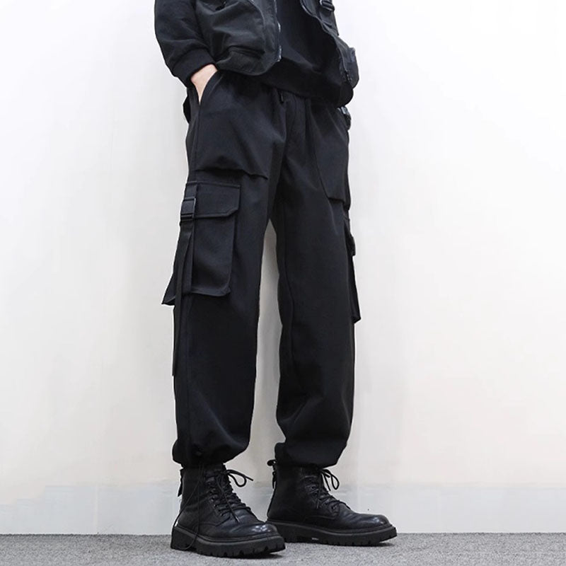 Technical Loose Black Drawstring Overalls