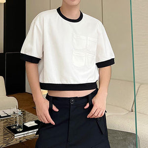 Multi-pocket Trim Contrasting Paneling Short Sleeve T-Shirt