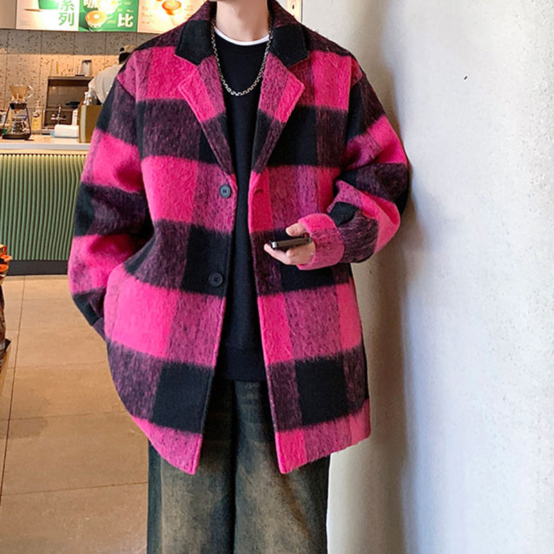 Winter Plaid Wool Mid-length Coat