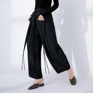 Straight Wide-leg Stitching Lace-up Casual Pants