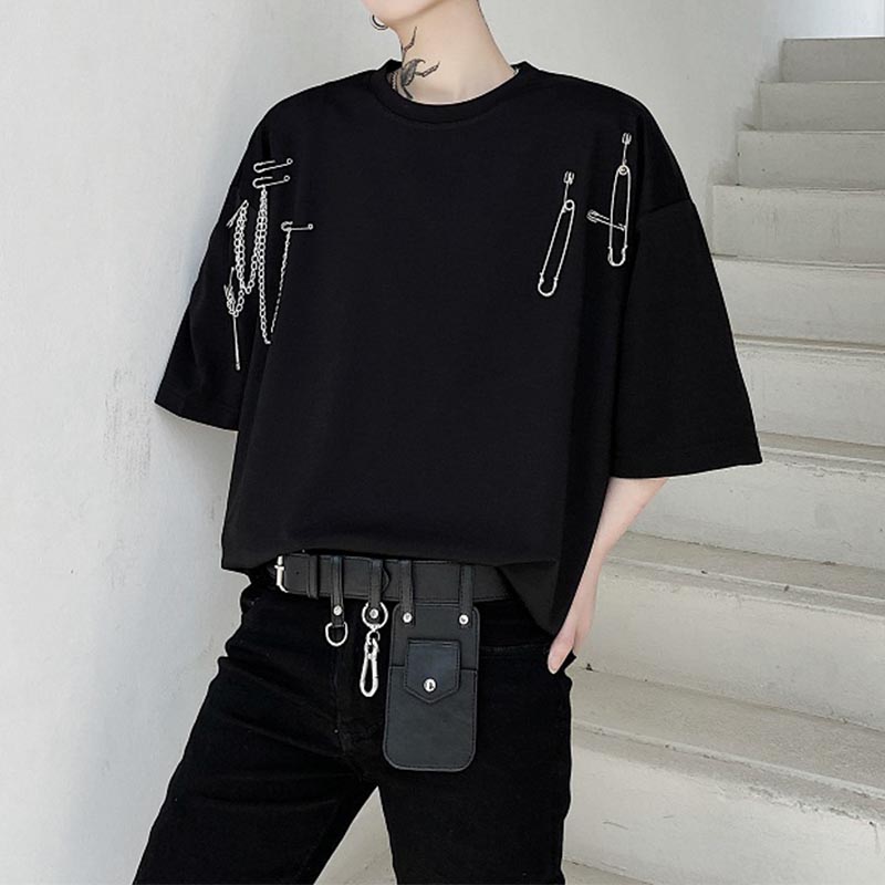 Metal Chain Pin Decoration Short Sleeve T-shirt