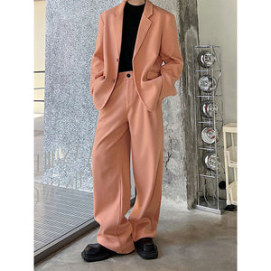 Pink Woolen Blazer and Straight Pants Two-piece Set