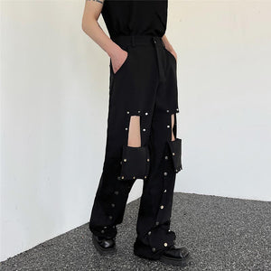 Metal Snap Button Wide-Leg Pants