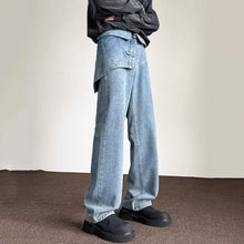 Load image into Gallery viewer, Blue Patchwork Denim Long Straight Pants
