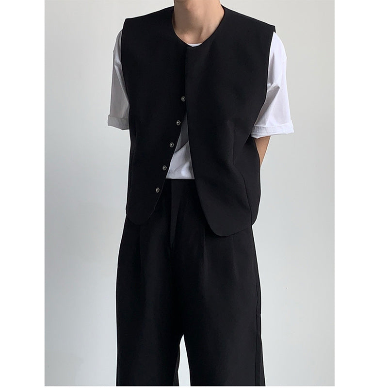 Simple Vest Wide-leg Pants Suit