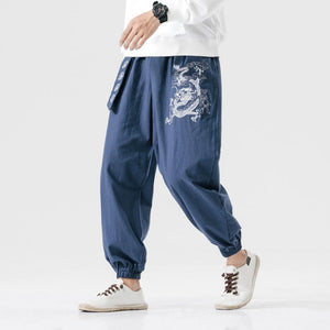 Zip Embroidered Linen Casual Harem Pants