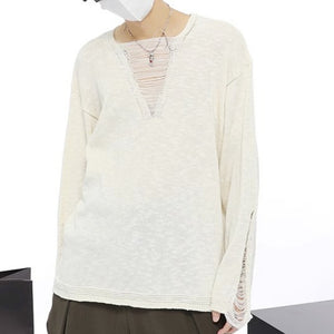 Destructive Style Long Sleeve Knitted Sweater