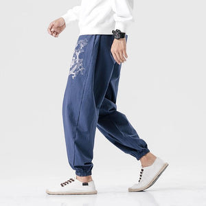 Zip Embroidered Linen Casual Harem Pants