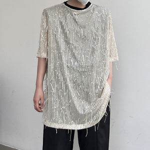 Sequined Fringed Short-sleeved T-shirt