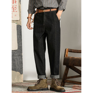 Straight-leg Loose Vertical Striped Jeans