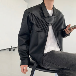 Black Leather Loose-fitting Jacket