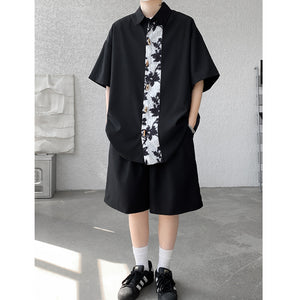 Summer Ice Silk Lapel Shirt Shorts Two-piece Suit