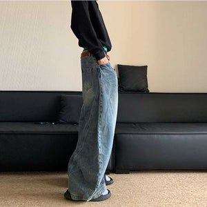 Retro Straight Denim Wide-leg Pants