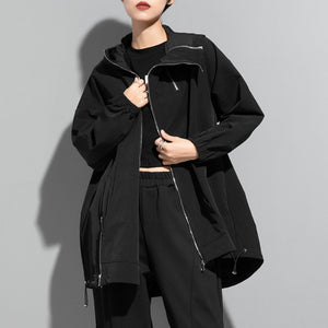 Diagonal Zip Hooded Jacket