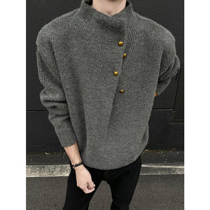 Turtleneck Loose-fitting Button-down Knit Sweater