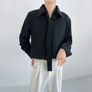 Pointed Collar Loose Padded Shoulder Draped Shirt