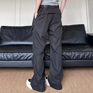 Zippered Pleated Bootcut Technical Trousers