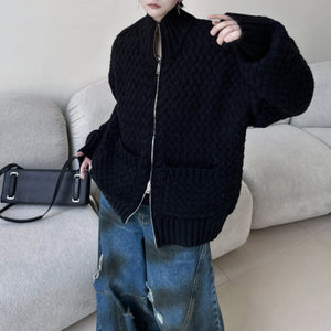 Woven Stand Collar Hollow Sweater