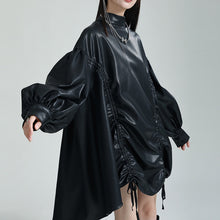 Load image into Gallery viewer, Irregular Drawstring PU Leather Cape Dress
