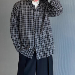 Plaid Diamond-ironing Hooded Long-sleeved Shirt