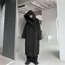 Load image into Gallery viewer, Dark Lightweight Rhombus Hooded Over-the-knee Cotton Jacket
