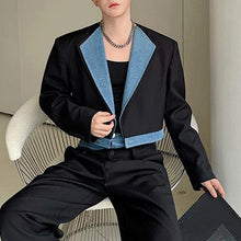 Load image into Gallery viewer, Denim Patchwork Short Suit Wide-leg Pants Two-piece Suit
