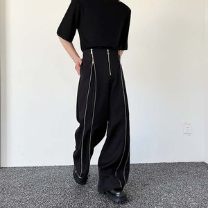 Double Zipper Straight Slit Casual Pants