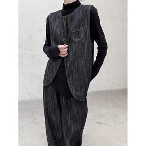 Denim Waistcoat Asymmetric Arc Cardigan Vest